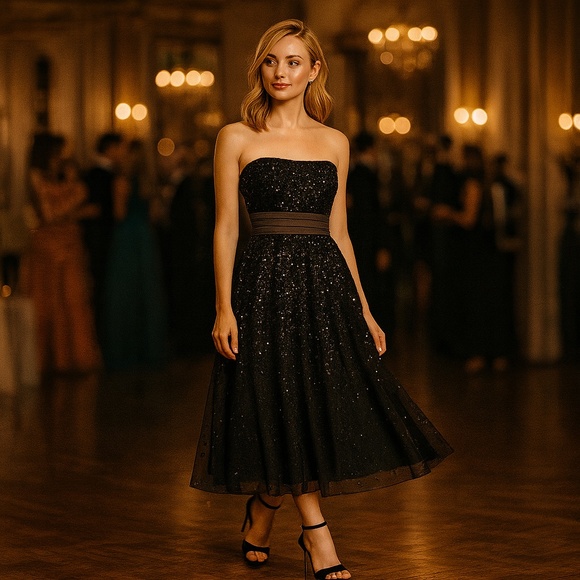 Adrianna Papell Dresses & Skirts - ADRIANNA PAPELL BLACK SEQUIN STRAPLESS COCKTAIL DRESS – P6